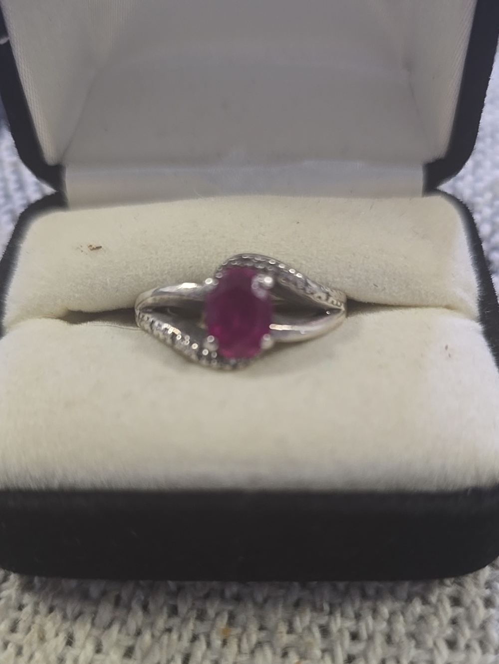 Sterling Silver Ruby RING w Small Diamonds Size 6.75